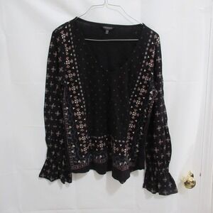 Lucky Brand Women's  bell sleeve Top black Medium boho